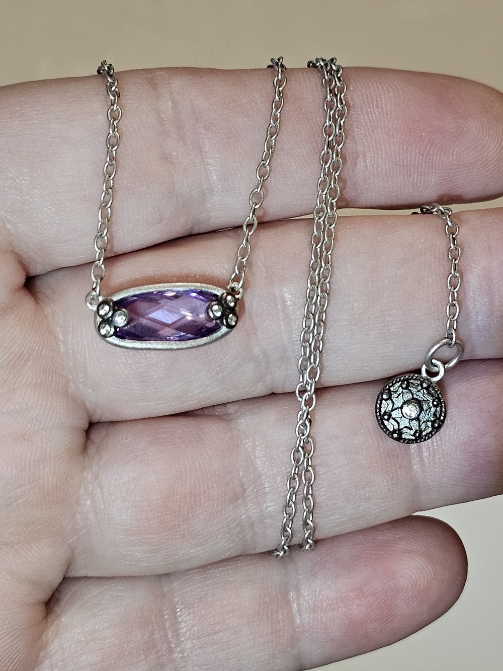 Freida Rothman Radiance Gem Amethyst Necklace Matte 925 Silver Signed NWOT